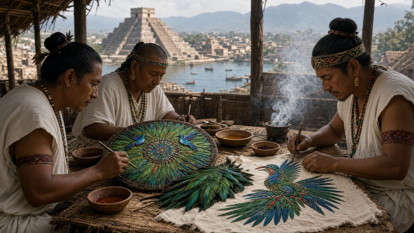 Amanteca gluing feather mosaic