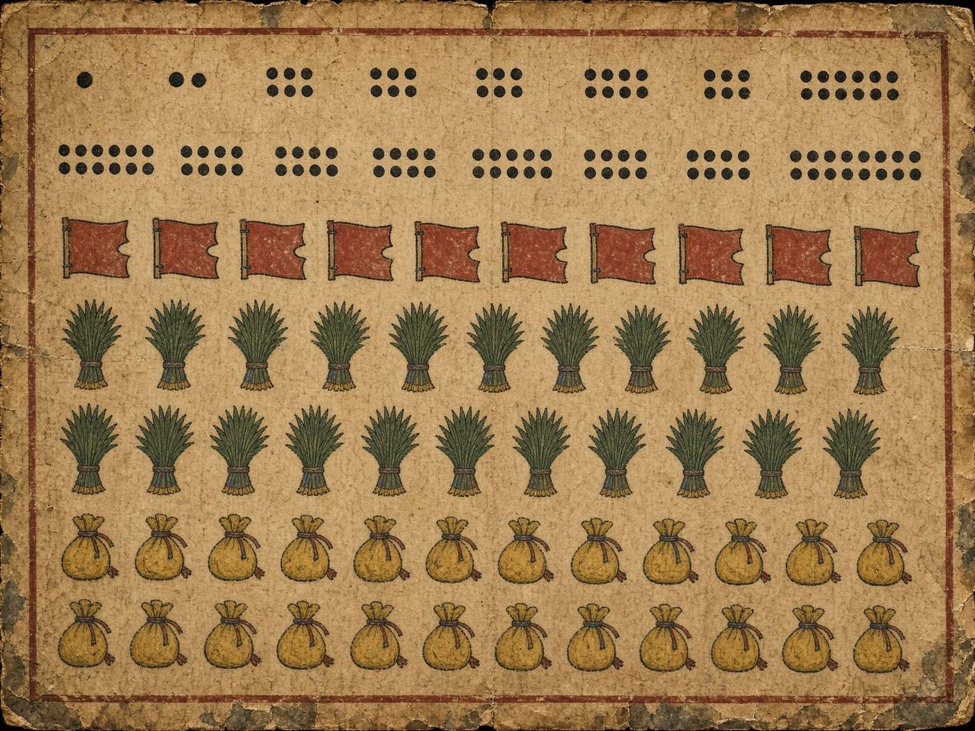 Mexica number signs: dots, flags, feathers, bags