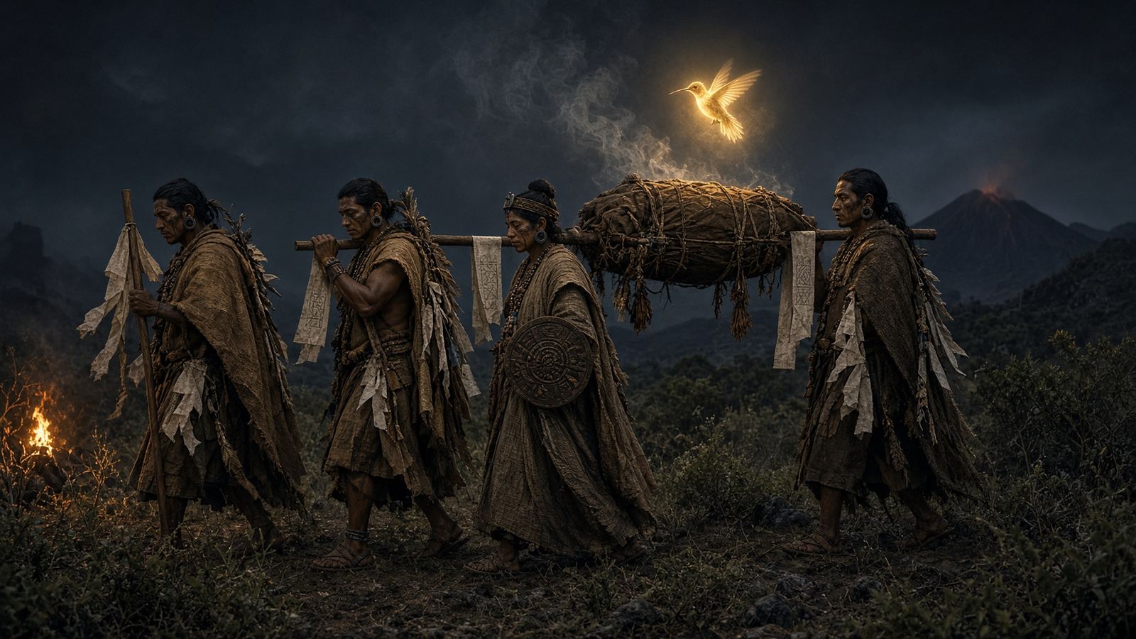 The four priests carrying the sacred bundle