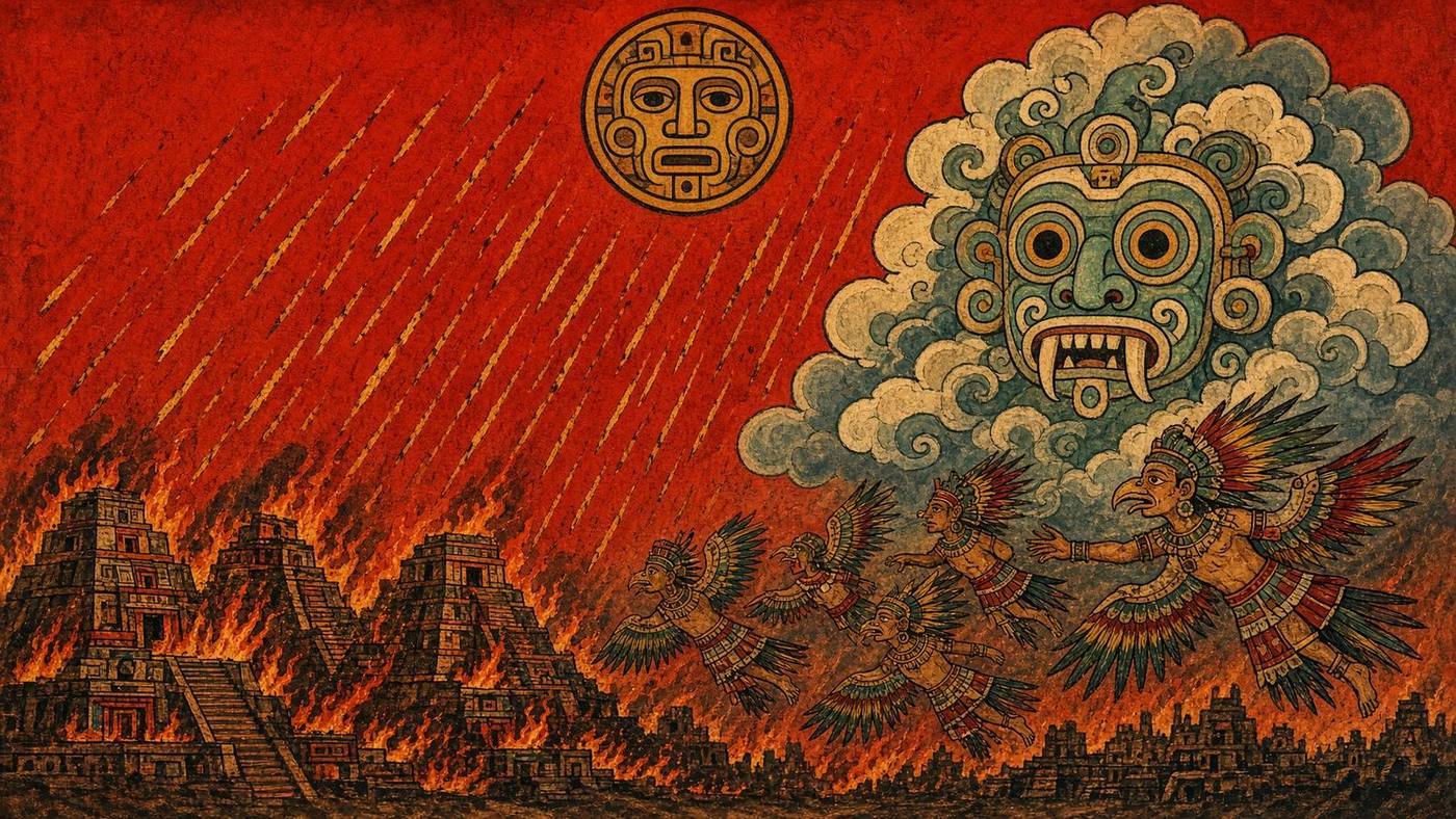 Third Sun, fire-rain, people become birds