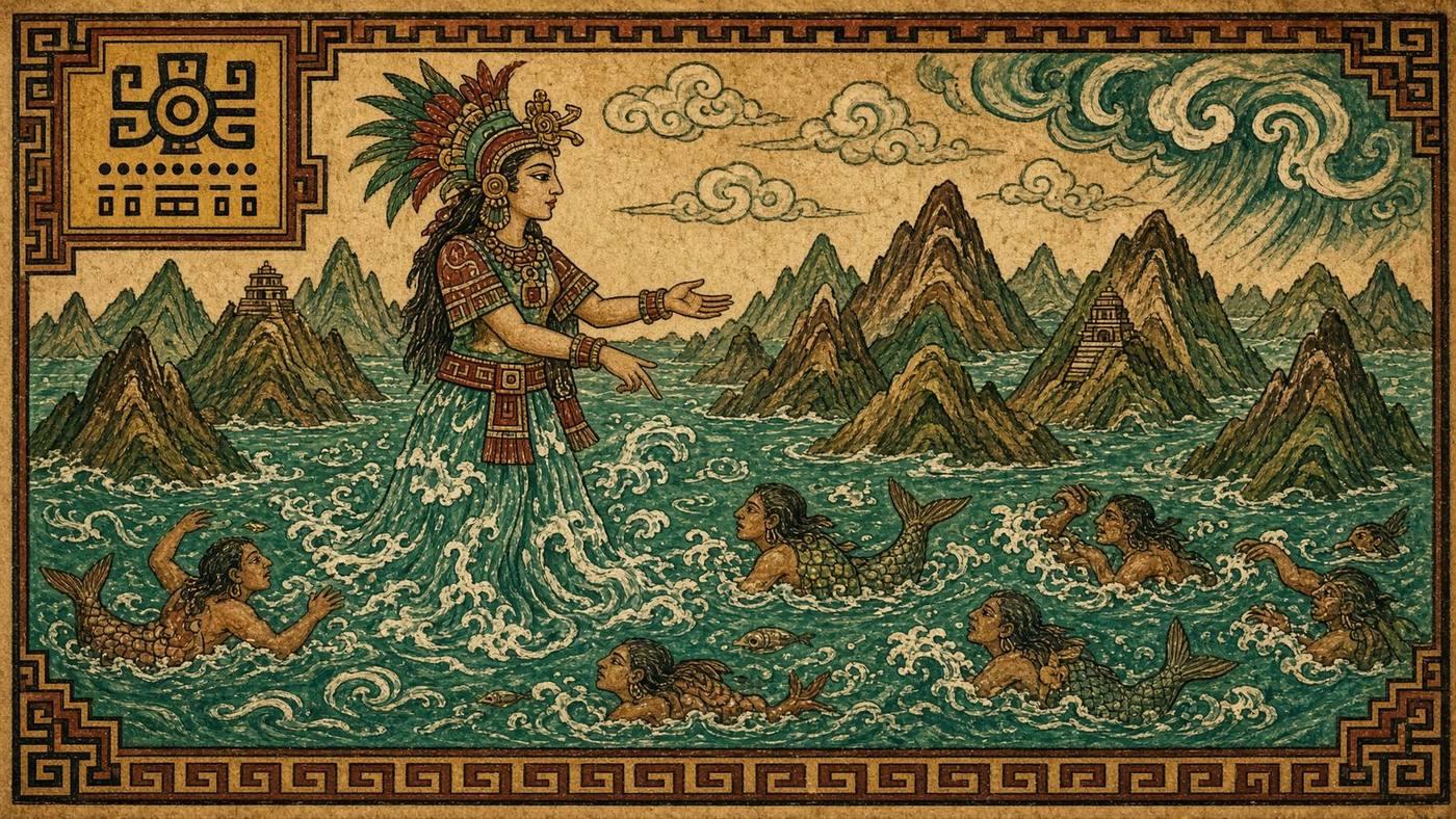 Fourth Sun, the flood, people become fish