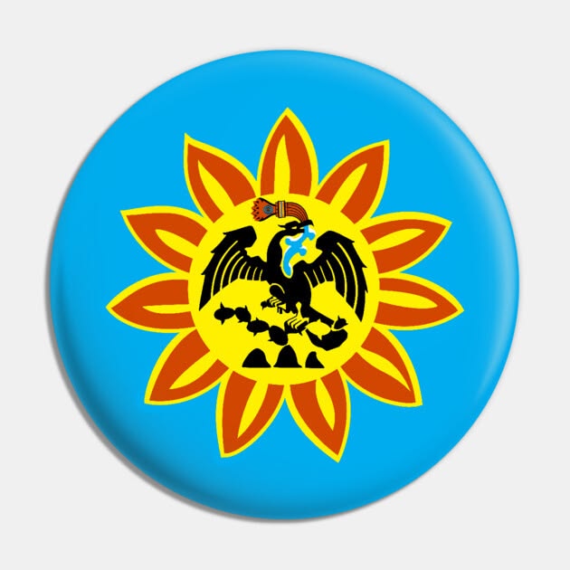 Eagle on the nopal, framed as a solar flower