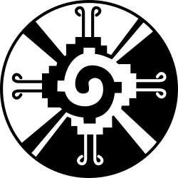 Hunab Ku emblem, black and white stepped spiral