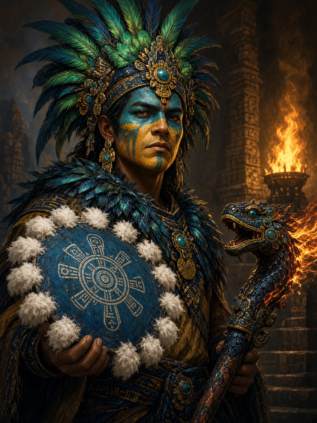 Shields of the hummingbird of the left — warrior with chimalli