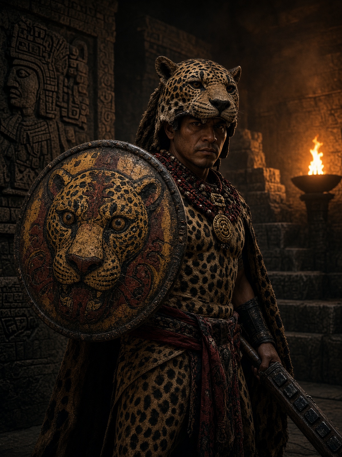 Jaguar warrior shields — warrior with chimalli